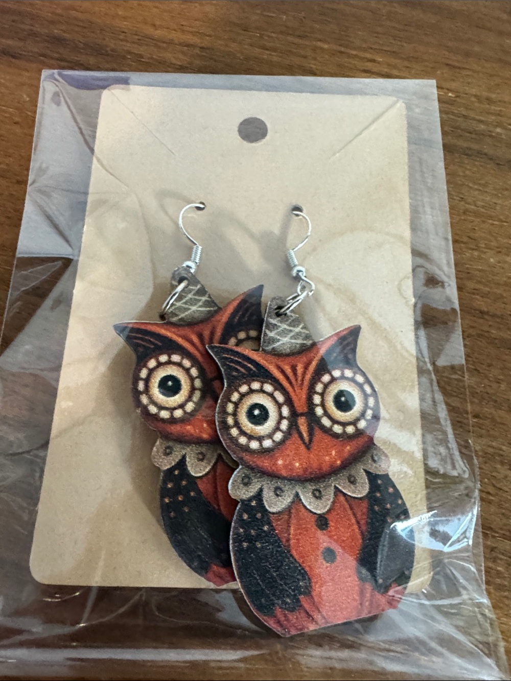 Handcrafted Orange Owl 🦉 Retro Halloween Wooden Earrings